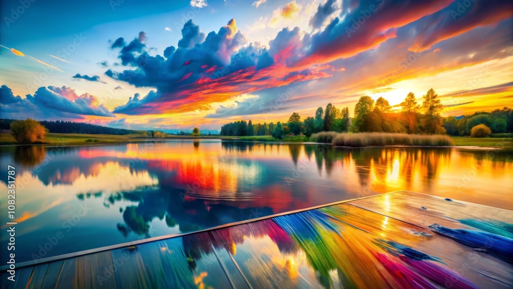 Paint Strokes Blended Across Glass Surface with Layered Blurred Effect in Natural Landscape - Contemporary Dreamy Aesthetic Design Paint Strokes Blended Across Glass Surface with Layered Blurred Effect in Natural Landscape - Contemporary Dreamy Aesthetic Design