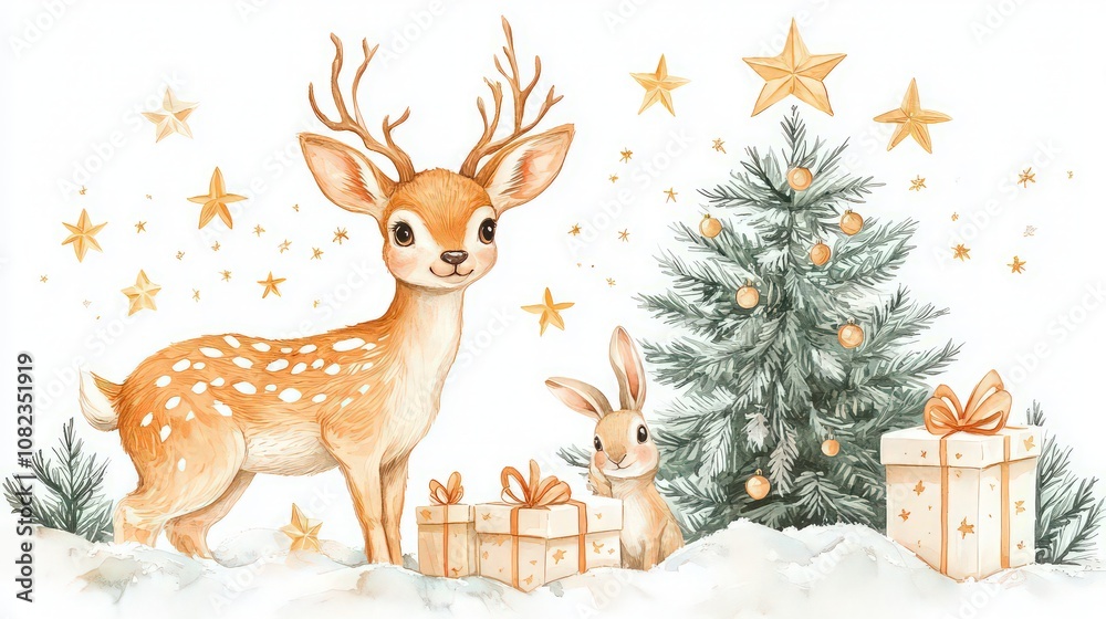Cute Christmas deer isolated on a white background. Christmas card design. Isolated on white Cute childish characters. Cute Christmas deer isolated on a white background. Christmas card design. Isolated on white Cute childish characters.