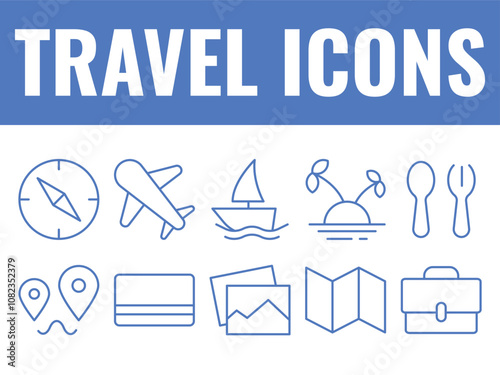 Travel icons set vector. travel holiday icons