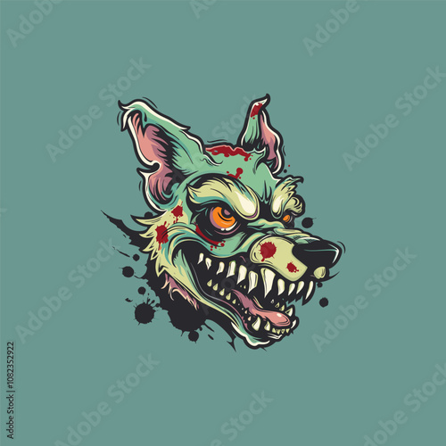 Head dog zombie logo design template flat vector