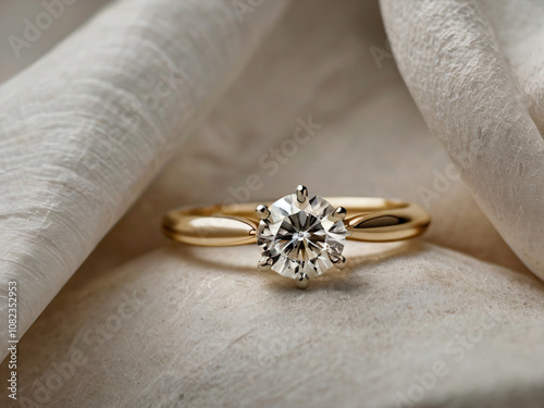 An elegant diamond engagement ring with a prominent solitaire, set on a slender gold band.
