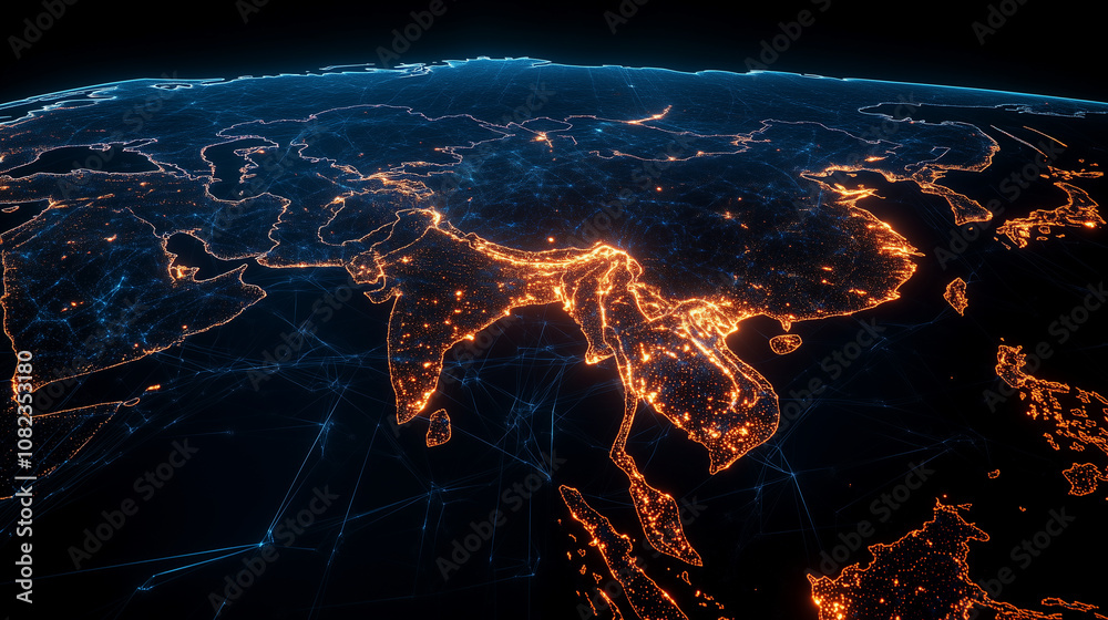 A digital map of Asia illuminated with bright, intersecting lines, symbolizing cyber technology and international data transfer, with major cities glowing as connection hubs. A digital map of Asia illuminated with bright, intersecting lines, symbolizing cyber technology and international data transfer, with major cities glowing as connection hubs.