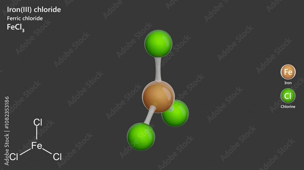 Iron(III) Chloride. Animated 3D model of a molecule. Molecular formula ...