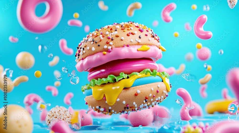 Colorful Fun Burger Splash Sweet Candy Food Photo Colorful Fun Burger Splash Sweet Candy Food Photo
