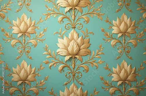 Soft pastel embossed floral designs on a vintage Victorian-style wallpaper photo