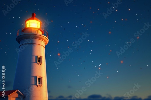 Lighthouse Shining Light into the Night Sky photo