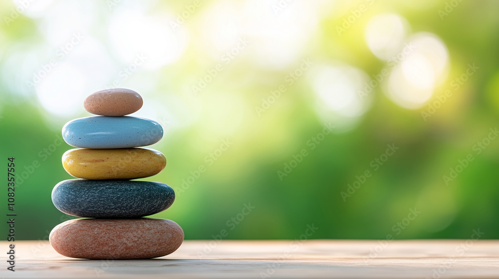 Brightly colored pebbles in shades of blue, yellow, and red, arranged in a harmonious stack, set against a blurred natural background. Brightly colored pebbles in shades of blue, yellow, and red, arranged in a harmonious stack, set against a blurred natural background.