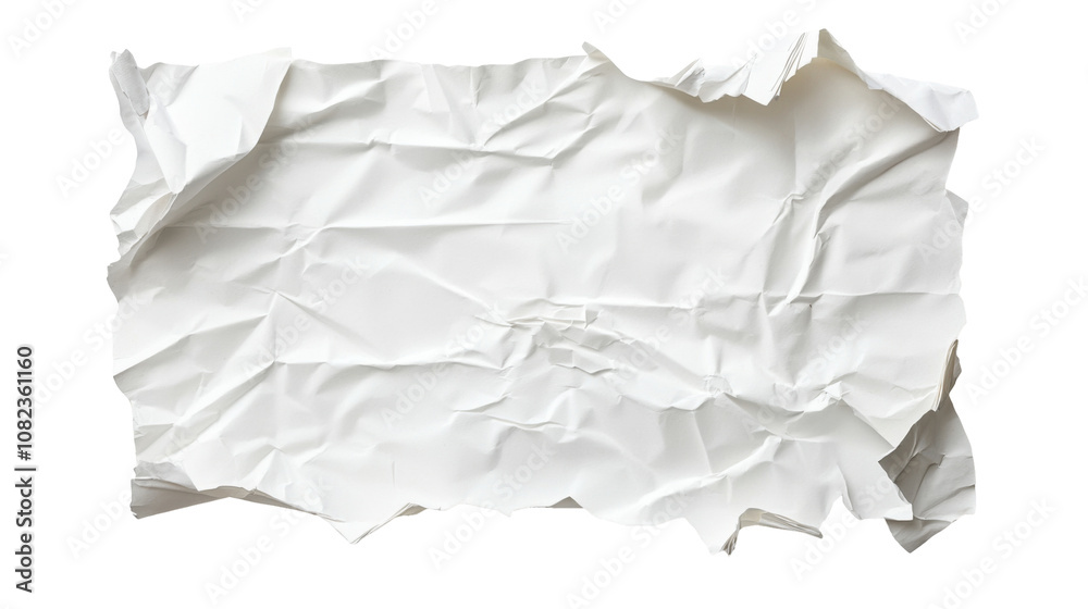 A piece of crumpled white paper with uneven edges creates a unique texture against a transparent background, ideal for creative tasks and digital designs A piece of crumpled white paper with uneven edges creates a unique texture against a transparent background, ideal for creative tasks and digital designs