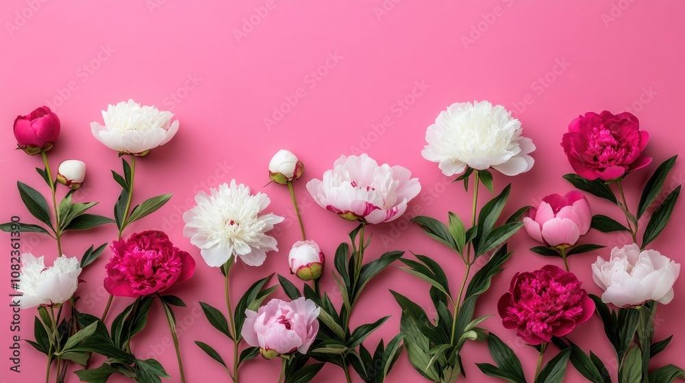 Romantic Peonies in Soft Pink and White Hues on a Vibrant Pink Background, Perfect for Nature-Inspired Designs, Spring Invitations, Wedding Decorations, or Elegant Floral-Themed Promotions. Romantic Peonies in Soft Pink and White Hues on a Vibrant Pink Background, Perfect for Nature-Inspired Designs, Spring Invitations, Wedding Decorations, or Elegant Floral-Themed Promotions.