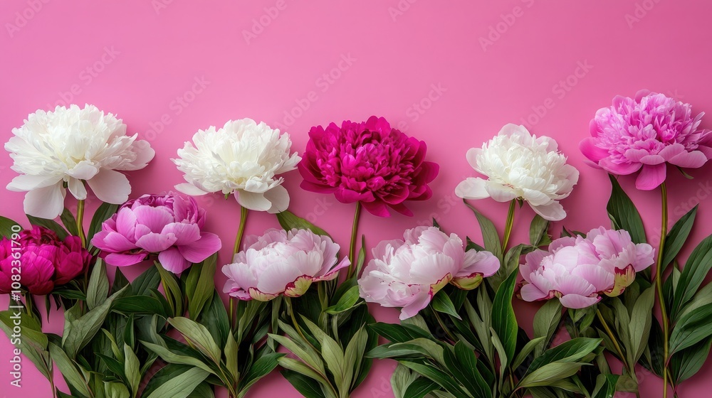 A Beautiful Floral Arrangement of Pink and White Peonies on a Pink Background, Capturing the Essence of Spring, Romance, and Elegance, Perfect for Floral-Themed Projects and Romantic Designs. A Beautiful Floral Arrangement of Pink and White Peonies on a Pink Background, Capturing the Essence of Spring, Romance, and Elegance, Perfect for Floral-Themed Projects and Romantic Designs.