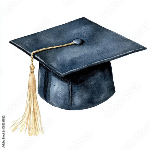 Graduation cap illustration in watercolor style, symbolizing education and achievement. Perfect for academic themes and celebrations photo