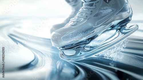 Hockey skates on ice, speed motion effect, 3D illustration photo