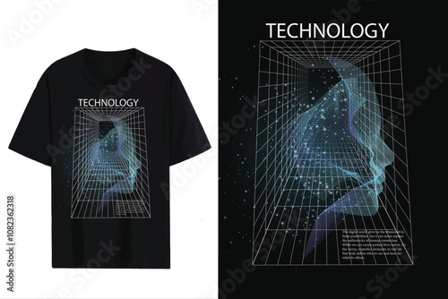 Design for shirt, technology and virtual reality, human and AI futuristic design