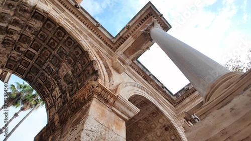 Hadrian's Gate, located in Kaleici, Antalya, Turkey, is a historical landmark rich in culture. photo