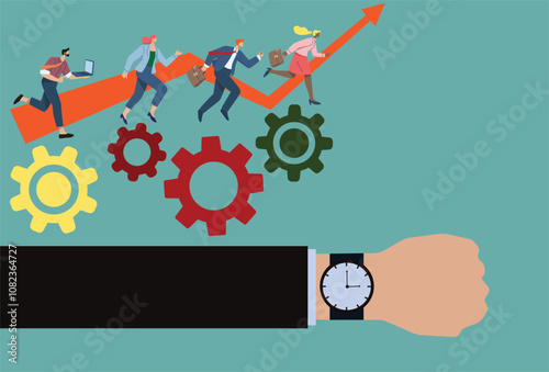 Business team time management, time planning concept, and cooperation, to achieve maximum results, Flat vector illustration.