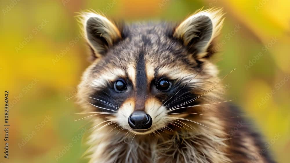 A curious raccoon explores the vibrant forest during a sunny autumn afternoon A curious raccoon explores the vibrant forest during a sunny autumn afternoon