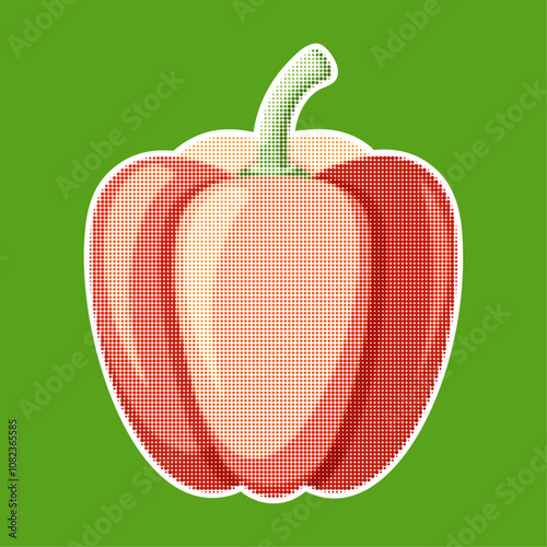 Bell pepper. Trendy halftone style. Fresh vegetable retro color halftone dotted texture. Vintage cutout magazine pop art style, modern collage element. Vector illustration