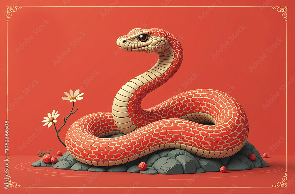 Flat chinese new year snake 2025. A stylized image of the Chinese New Year snake in a modern, flat design. Perfect for branding and advertising materials Flat chinese new year snake 2025. A stylized image of the Chinese New Year snake in a modern, flat design. Perfect for branding and advertising materials