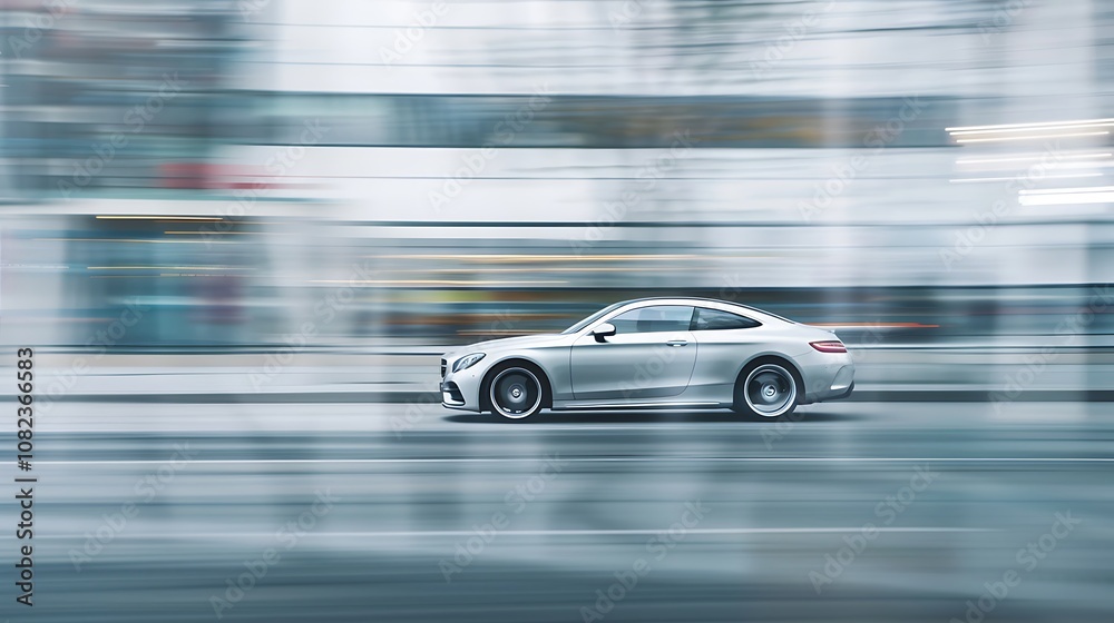 A sleek silver car captured in motion, showcasing speed and modern design on a blurred urban backdrop. A sleek silver car captured in motion, showcasing speed and modern design on a blurred urban backdrop.