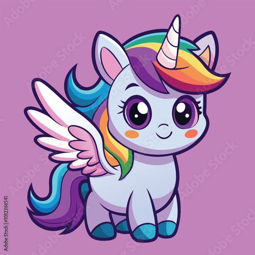 Cute Unicorn Girl With Smiling Expressive Face And Rainbow Mane Animal Nature Icon Concept Isolated Flat Cartoon Vector Illustration