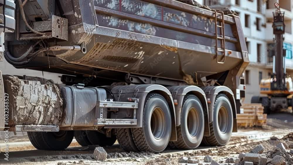 Heavyduty trucks delivering building materials such as bricks cement and steel to the construction site. Heavyduty trucks delivering building materials such as bricks cement and steel to the construction site.