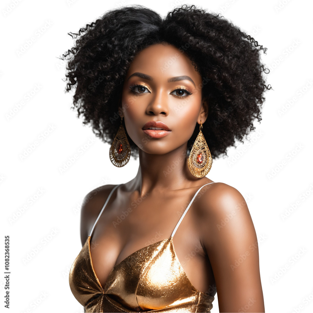 Black woman in gold dress blank background Black woman in gold dress blank background