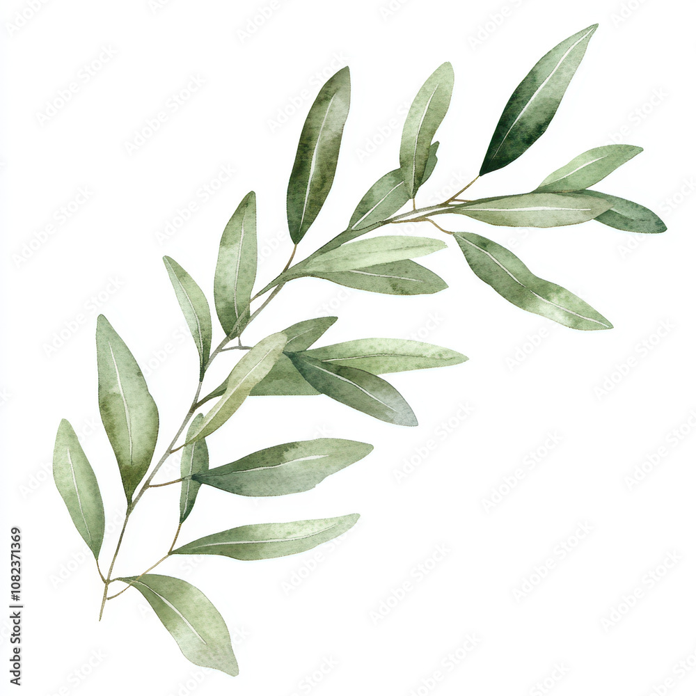 single olive branch with lush green leaves, symbolizing peace and tranquility, perfect for Mediterranean themed designs single olive branch with lush green leaves, symbolizing peace and tranquility, perfect for Mediterranean themed designs