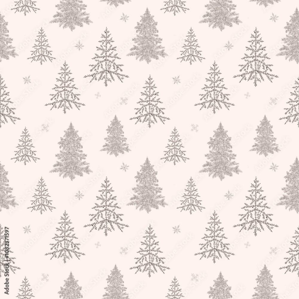 Obraz premium Fir tree seamless pattern. Beautiful Christmas background with hand drawn abstract fir trees. Ready Happy New Year surface pattern print design.