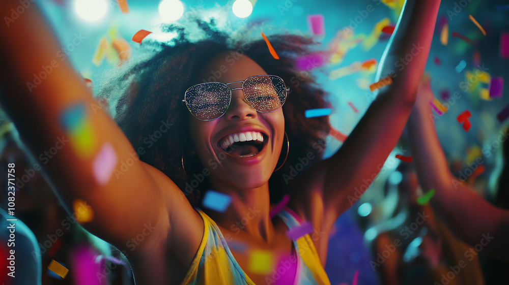 Obraz premium friends dancing and enjoying an outdoor music festival