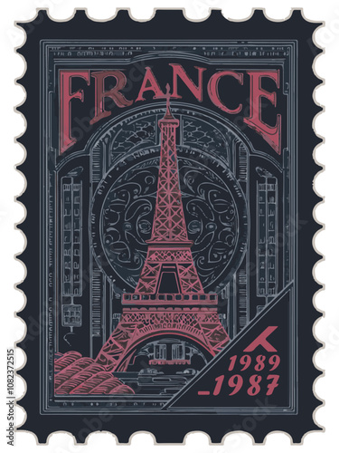 Vintage French Stamp with Iconic Eiffel Tower Design