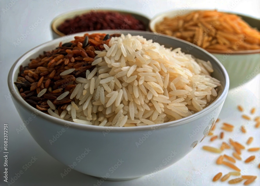 Aerial View of a Bowl of Rice on White Background - Delicious Asian Cuisine, Food Photography, Healthy Meal, Minimalist Design, Culinary Art, Rice Dishes, Organic Ingredients, Table Setting Aerial View of a Bowl of Rice on White Background - Delicious Asian Cuisine, Food Photography, Healthy Meal, Minimalist Design, Culinary Art, Rice Dishes, Organic Ingredients, Table Setting
