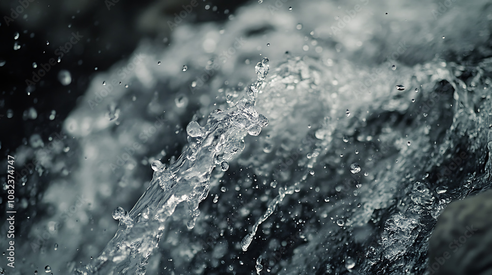 A detailed close-up of cascading water, showing texture and movement, taken with a high-speed shutter to freeze the action A detailed close-up of cascading water, showing texture and movement, taken with a high-speed shutter to freeze the action