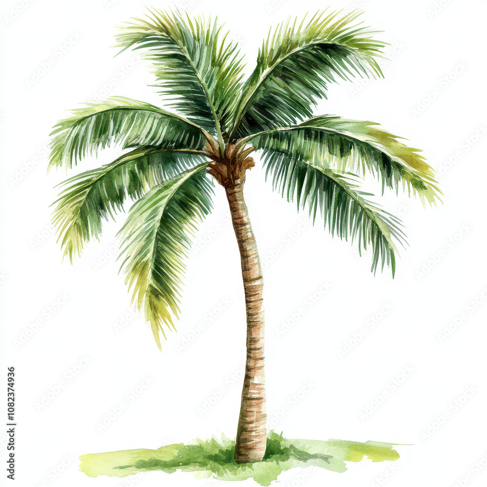 Obraz premium tropical palm tree with lush green fronds, evoking vacation vibe and relaxation. Perfect for summer themes and nature inspired designs