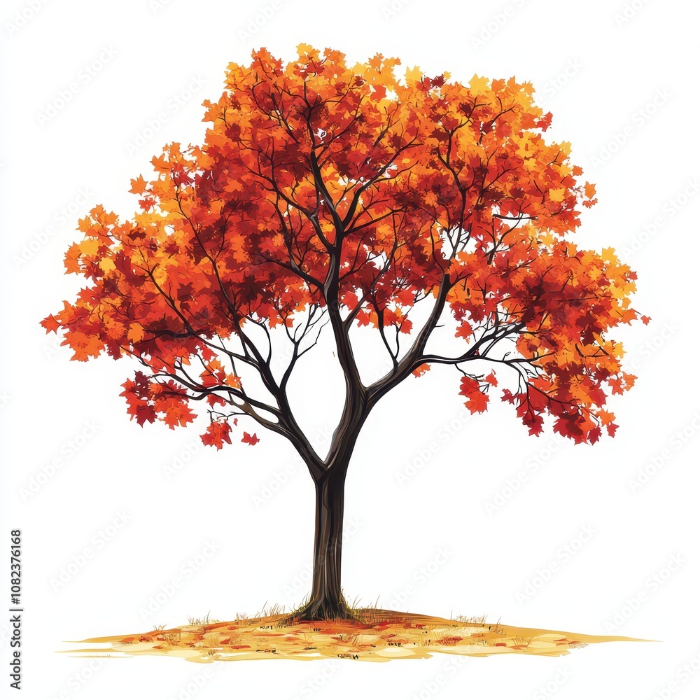 A vibrant autumn tree with bright orange leaves stands alone, showcasing the beauty of fall foliage against a white background. A vibrant autumn tree with bright orange leaves stands alone, showcasing the beauty of fall foliage against a white background.