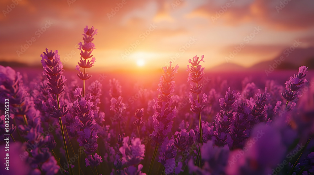 Lavender Field Sunset Illustration Lavender Field Sunset Illustration