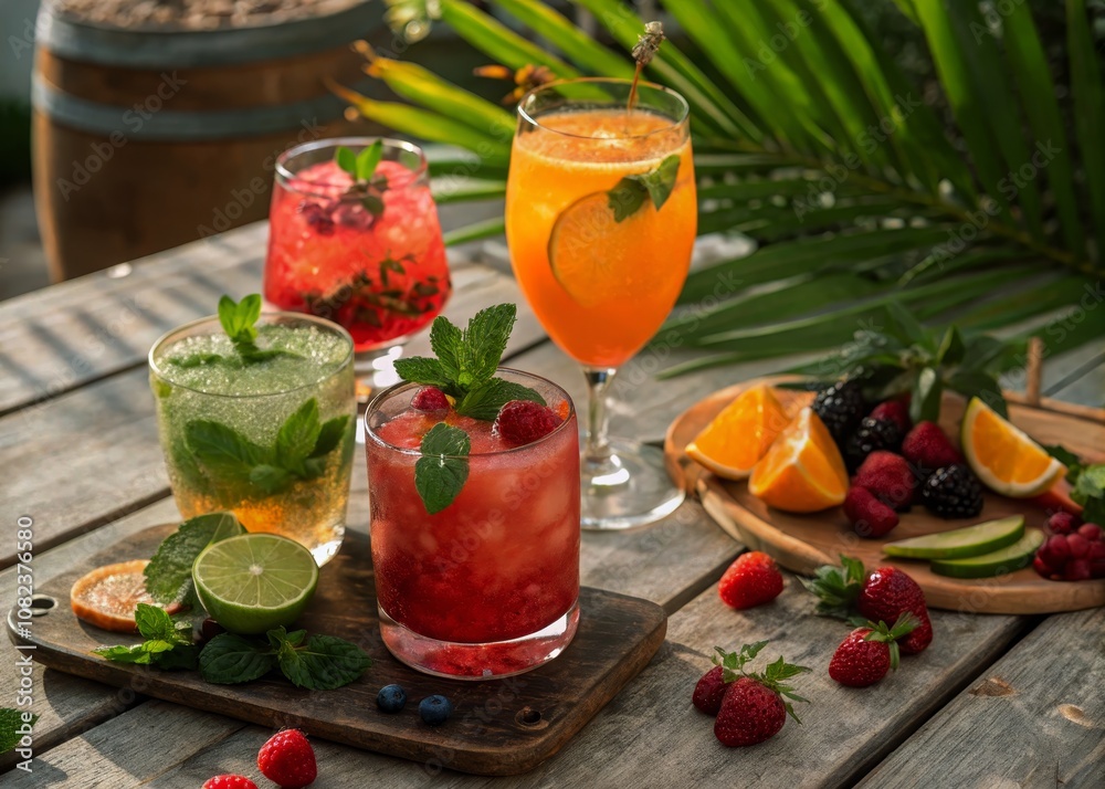 Colorful Cocktails with Fresh Fruits and Mint - Vibrant Summer Drinks, Refreshing Beverages, Tropical Flavors, Mixology Inspiration, Party Cocktails, Citrus and Berry Infusions Colorful Cocktails with Fresh Fruits and Mint - Vibrant Summer Drinks, Refreshing Beverages, Tropical Flavors, Mixology Inspiration, Party Cocktails, Citrus and Berry Infusions