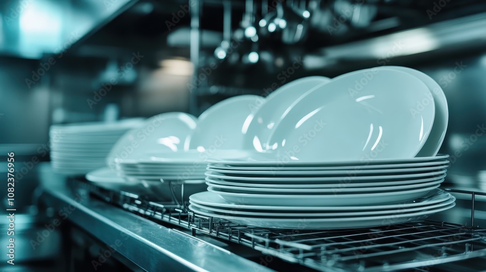 Plates are neatly arranged on a kitchen rack, ready for service in a modern restaurant, showcasing the organization and readiness of the culinary staff and operation. Plates are neatly arranged on a kitchen rack, ready for service in a modern restaurant, showcasing the organization and readiness of the culinary staff and operation.