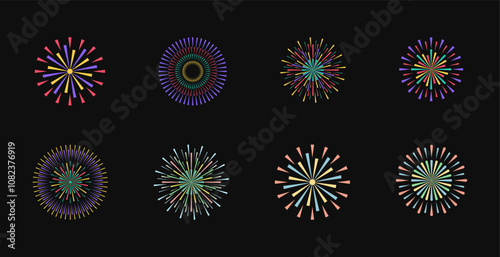 Fireworks design set, Variation explode fireworks in colorful