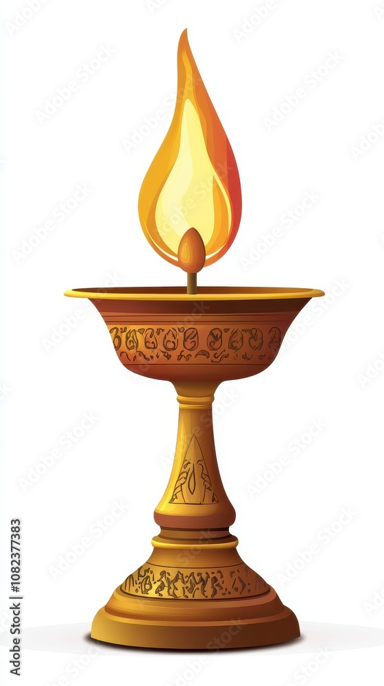 A decorative oil lamp with a bright flame, symbolizing light, warmth, and illumination, often used in cultural and religious ceremonies. A decorative oil lamp with a bright flame, symbolizing light, warmth, and illumination, often used in cultural and religious ceremonies.