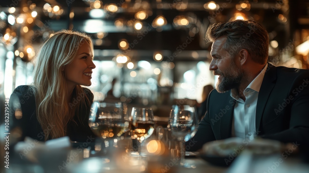 A couple gazes affectionately at each other across a candle-lit dinner table in an intimate restaurant, with soft lighting enhancing the romantic atmosphere. A couple gazes affectionately at each other across a candle-lit dinner table in an intimate restaurant, with soft lighting enhancing the romantic atmosphere.