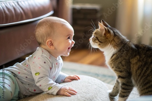 cat, child, pet, animal, kitten, boy, baby, love, kid, domestic, people, kitty, childhood, feline, friendship, pets, fur, smiling, playing, little, care, fun, person, cute, children