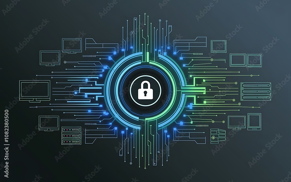 Obraz premium Cybersecurity: Digital Security, Data Protection, Network Protection, Secure Data, Cyber Defense, Secure, Safe, Privacy, Secure Network, Data Security, Encryption, Firewall, Anti-Virus.