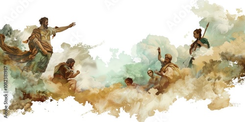 A classical mythology painting depicting gods and goddesses in a celestial setting photo