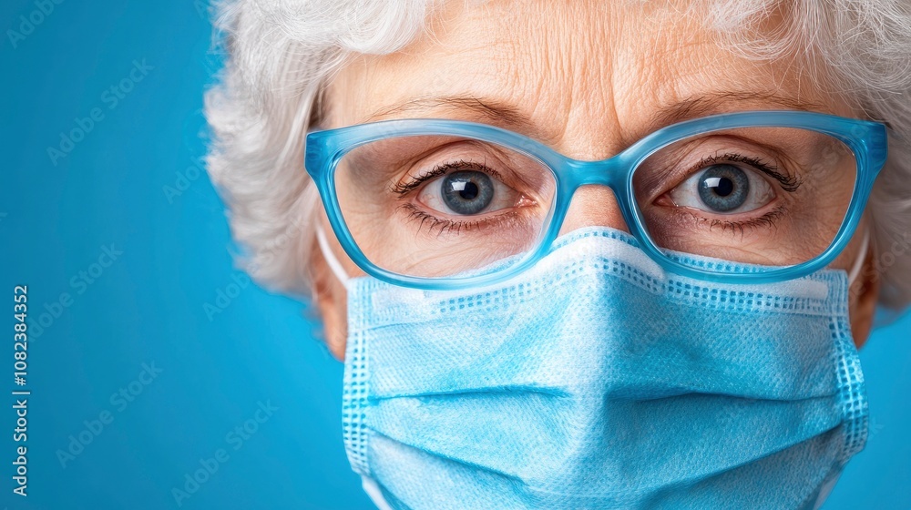 Elderly Woman Wearing Glasses and a Protective Face Mask Elderly Woman Wearing Glasses and a Protective Face Mask