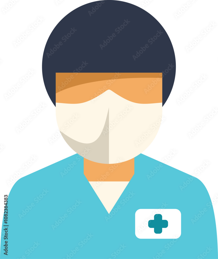 Doctor or nurse wearing scrubs and surgical mask for protection Doctor or nurse wearing scrubs and surgical mask for protection