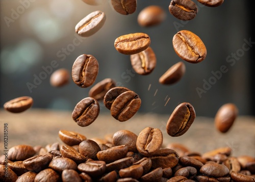 Levitation of Roasted Coffee Beans with a Shallow Depth of Field - Captivating Product Photography for Coffee Lovers