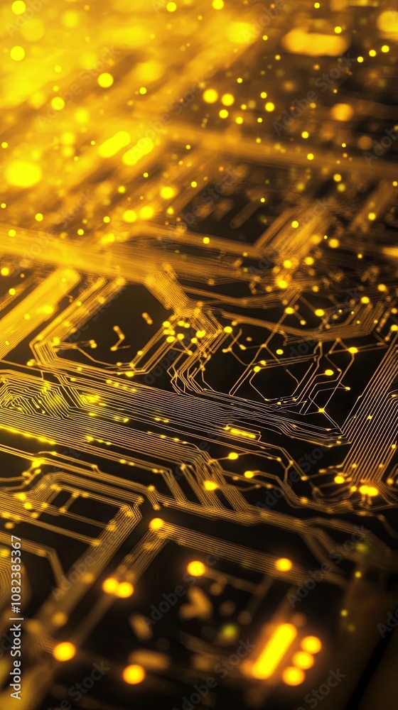 Abstract Golden Circuit Board Design: Glowing Wires and Connections Abstract Golden Circuit Board Design: Glowing Wires and Connections