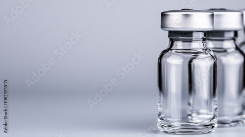 Glass Vials with Silver Caps on Gray Background