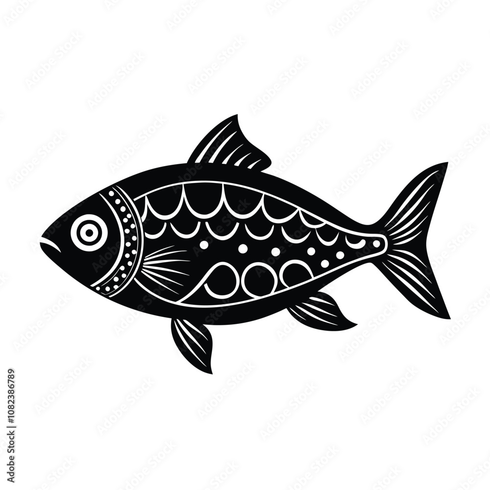 Fototapeta premium Hilsa, hilsha, ilisha design, labeled line art and linocut vector silhouette illustration.