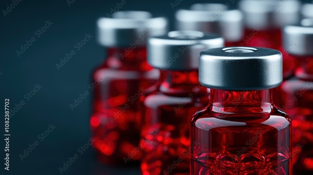 Closeup of Red Medicine Vials Closeup of Red Medicine Vials